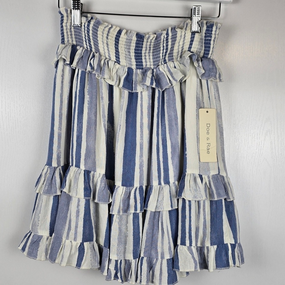 Doe &‎ Rae Blue and White Ruffle Mini Skirt Women's Medium